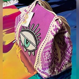 🇺🇸NWT America & Beyond Purple beaded Eye Southwest patternTote